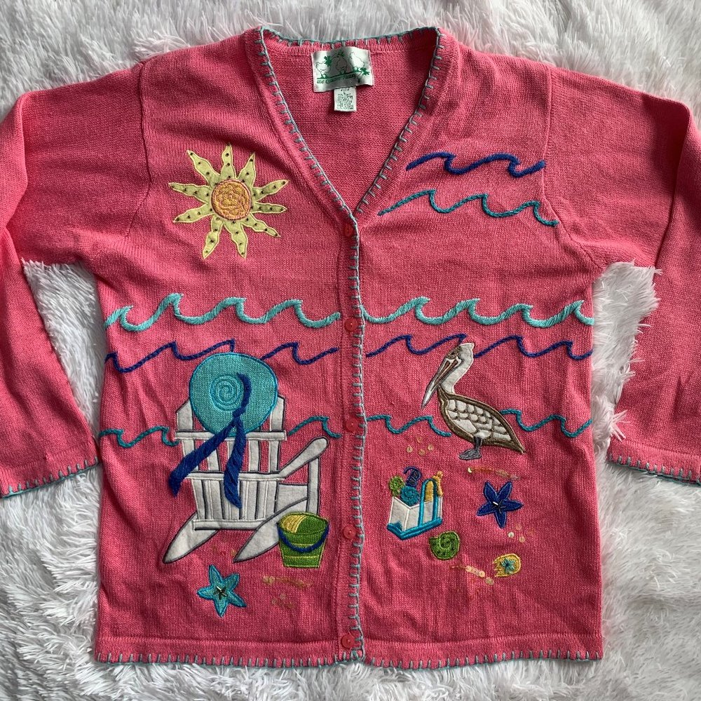 Quaker Factory Vintage Cardigan Beach Sweater Sz L